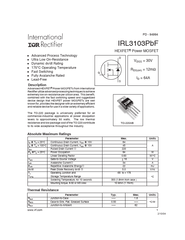 IRL3103PbF International Rectifier