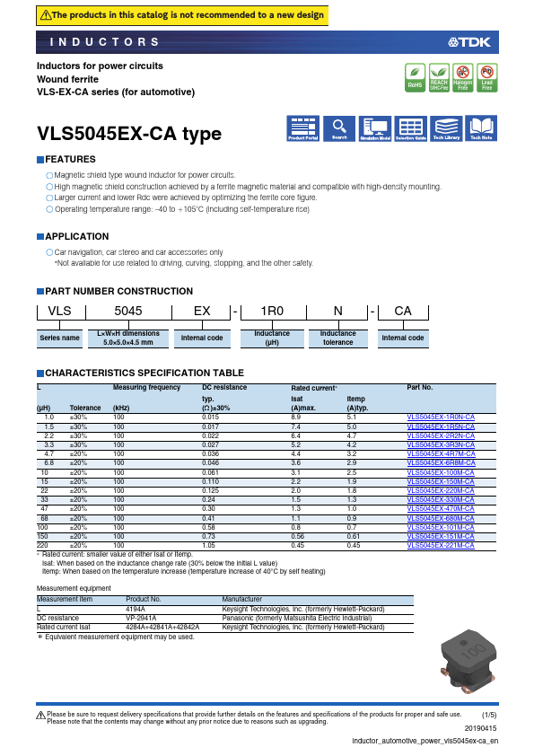 VLS5045EX-1R0N-CA TDK