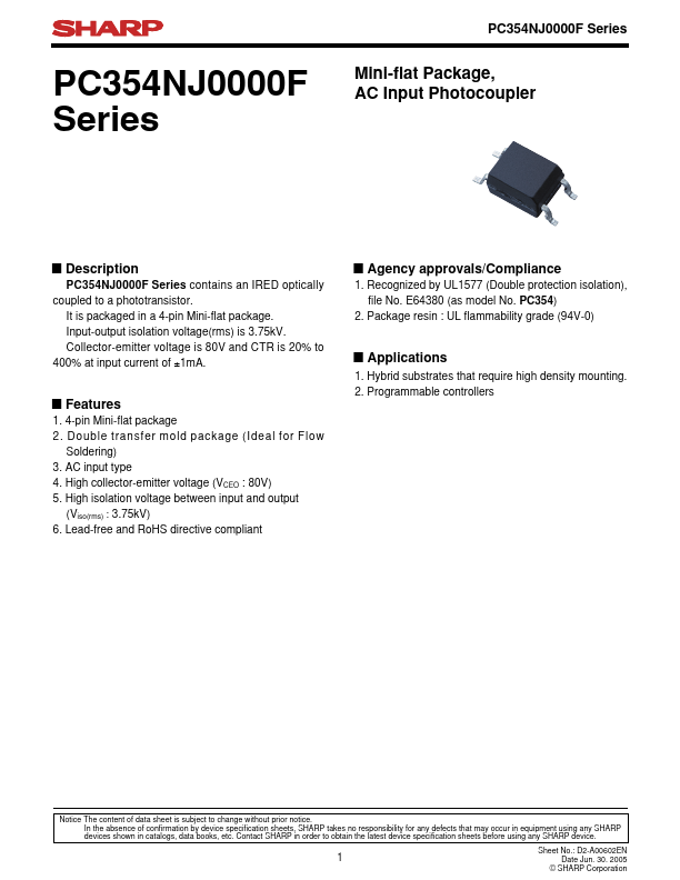 PC354N1J000F Sharp Electrionic Components