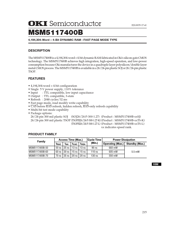 MSM5117400B OKI electronic componets