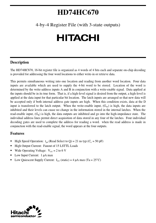 HD74HC670 Hitachi Semiconductor