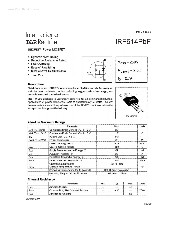 IRF614PBF International Rectifier