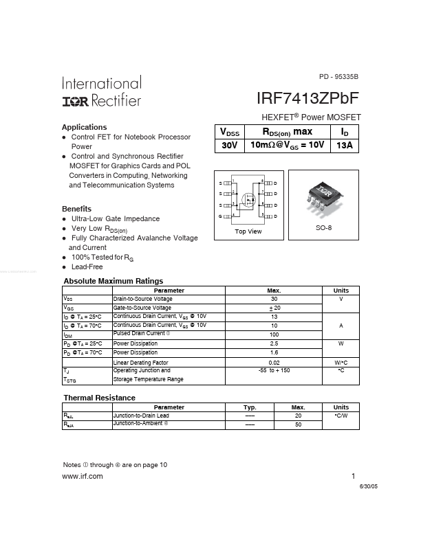 IRF7413ZPBF International Rectifier