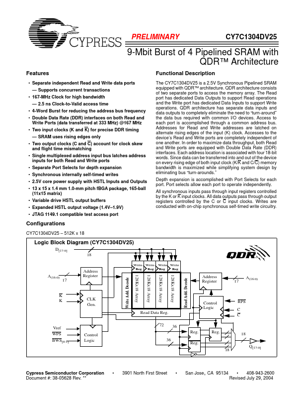 CY7C1304DV25 Cypress Semiconductor