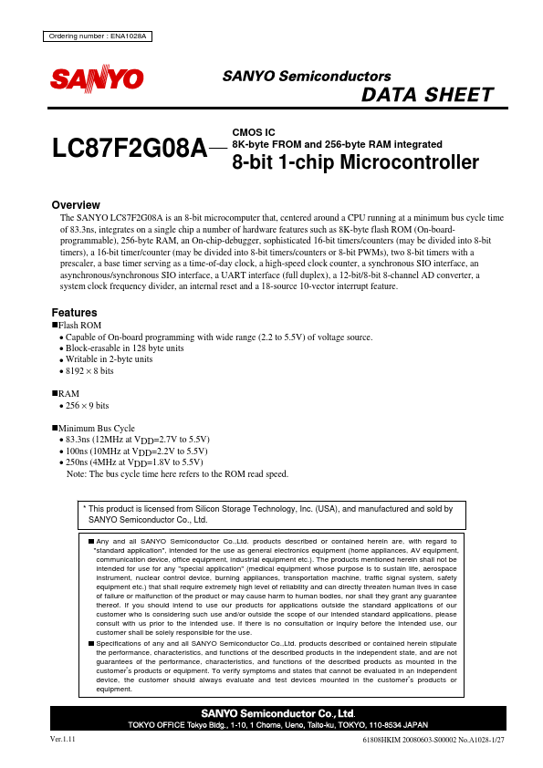 LC87F2G08A Sanyo Semicon Device