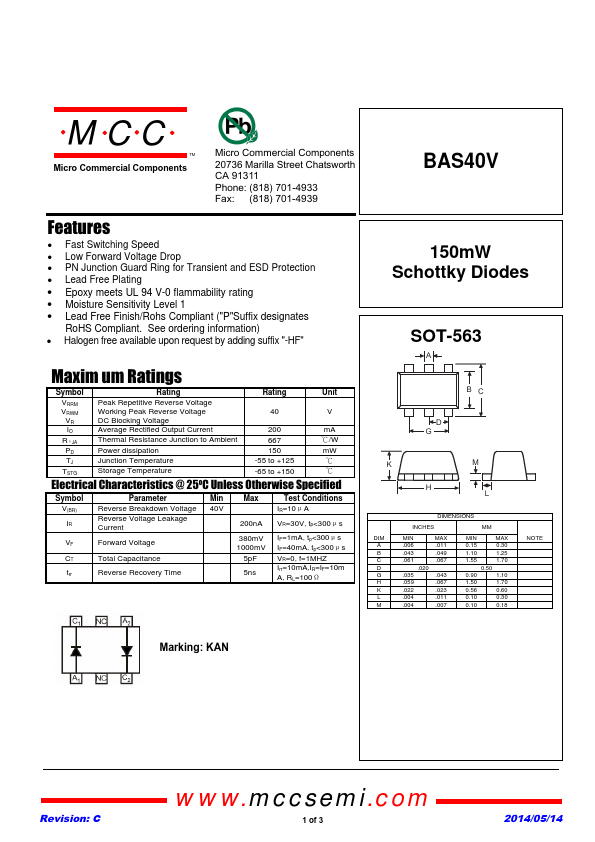 BAS40V MCC