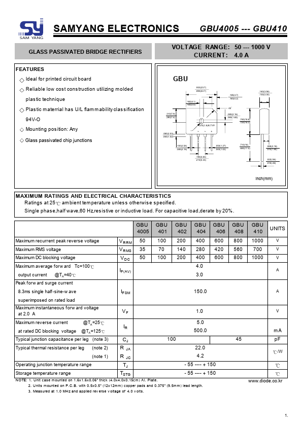 GBU4005 SAMYANG ELECTRONICS
