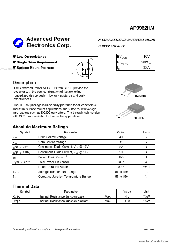 AP9962J Advanced Power Electronics