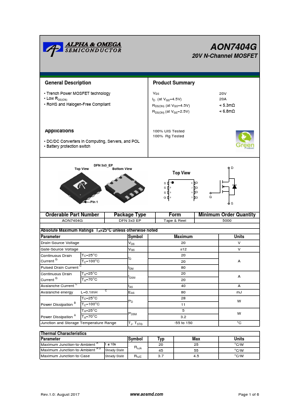 AON7404G Alpha & Omega Semiconductors