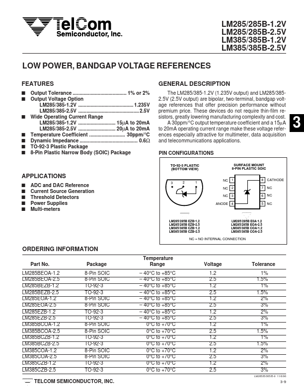 LM285-1.2V TelCom Semiconductor  Inc