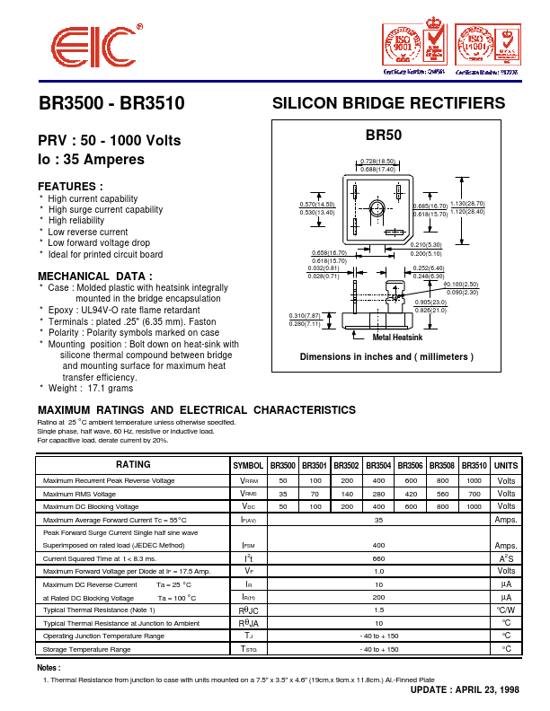 BR3510 EIC discrete Semiconductors
