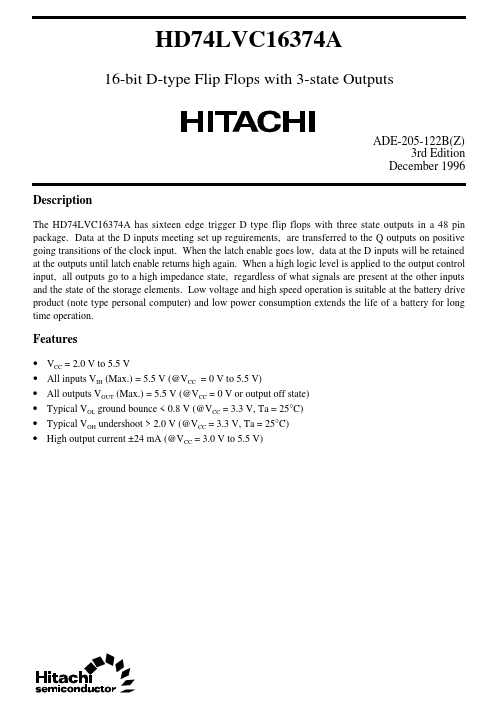 HD74LVC16374A Hitachi Semiconductor