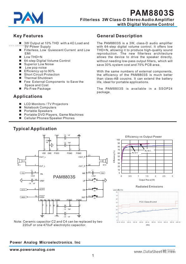 PAM8803S Power Analog Micoelectronics