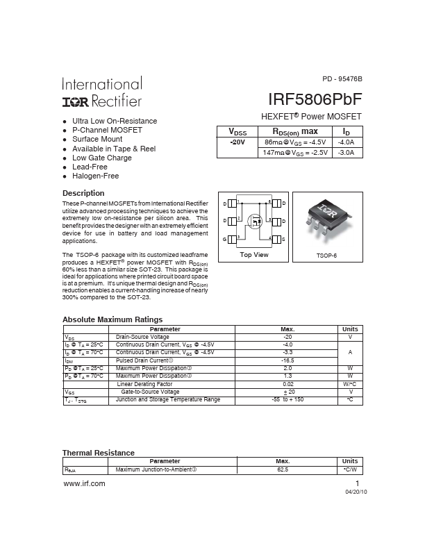 IRF5806PbF International Rectifier