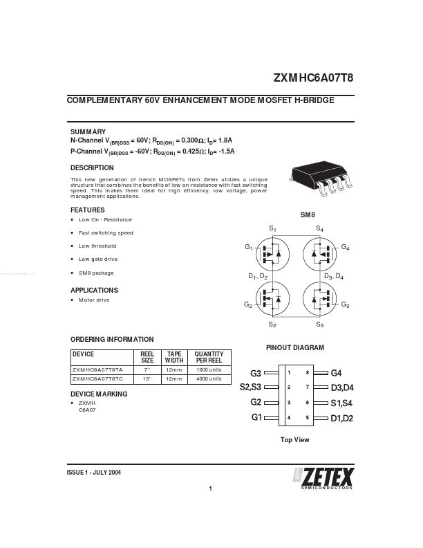 ZXMHC6A07T8 Zetex Semiconductors