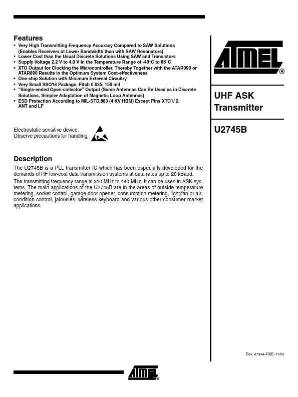 U2745B-MFBG3 ATMEL Corporation