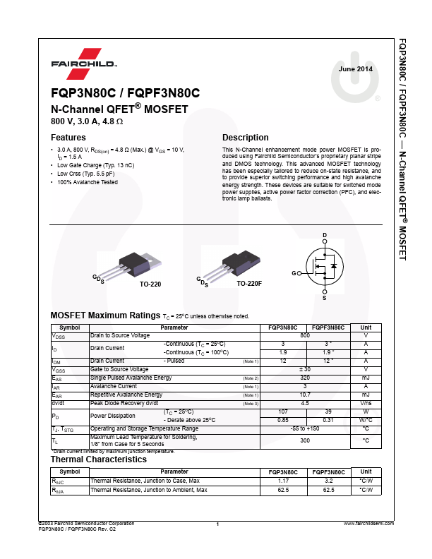 FQP3N80C Fairchild Semiconductor