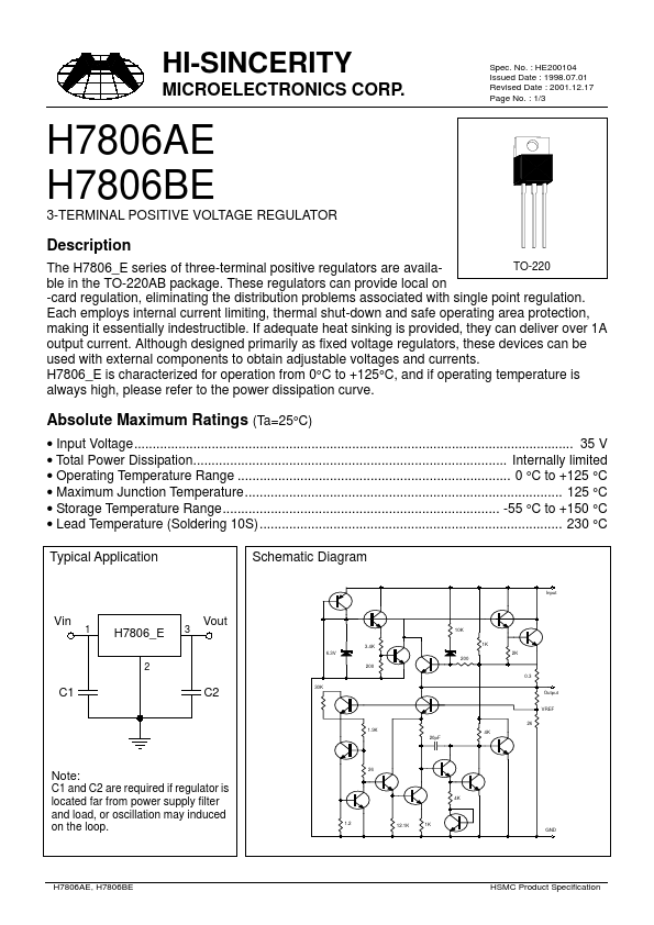 H7806BE Hi-Sincerity Mocroelectronics