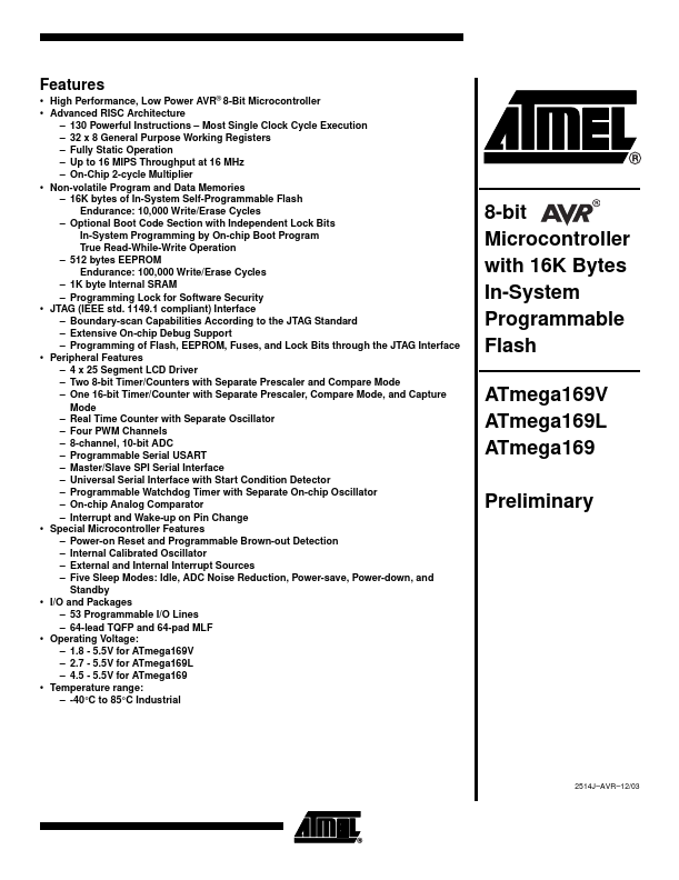 ATMEGA169L ATMEL Corporation