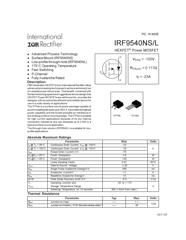 IRF9540NL International Rectifier