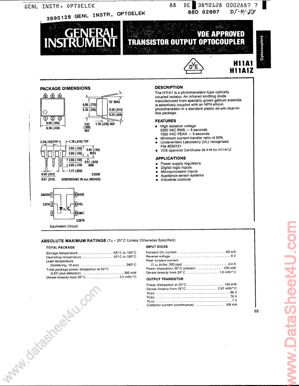 H11A1 General Instrument Optoelectronics