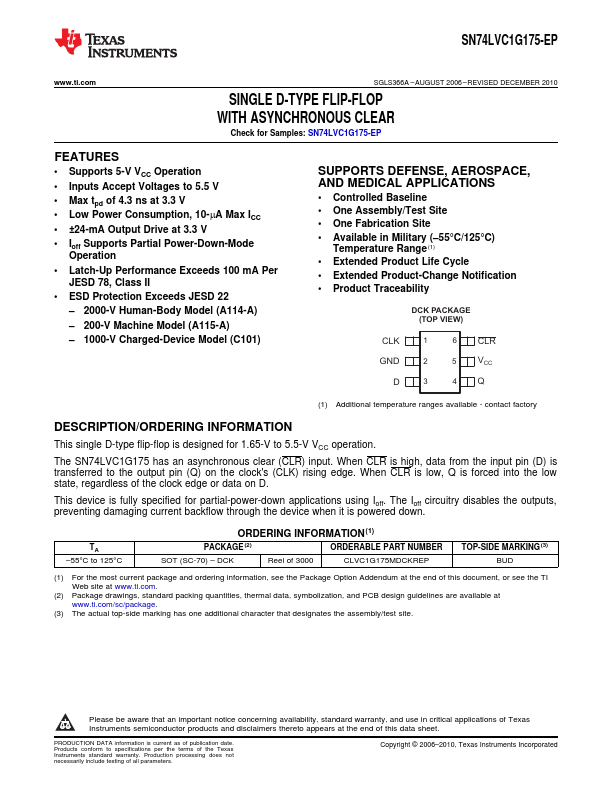 SN74LVC1G175-EP Texas Instruments