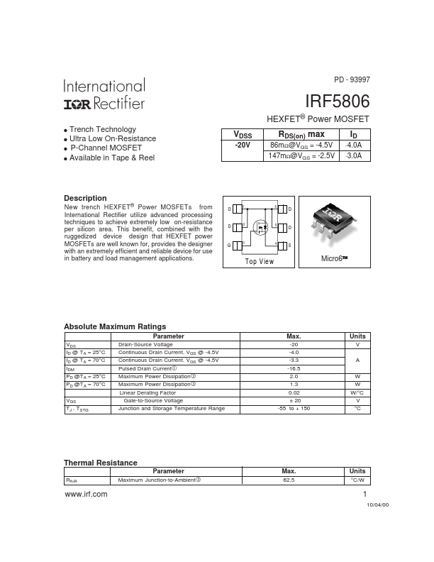 IRF5806 International Rectifier