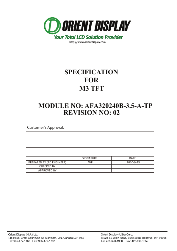 AFA320240B-3.5-A-TP ORIENT DISPLAY