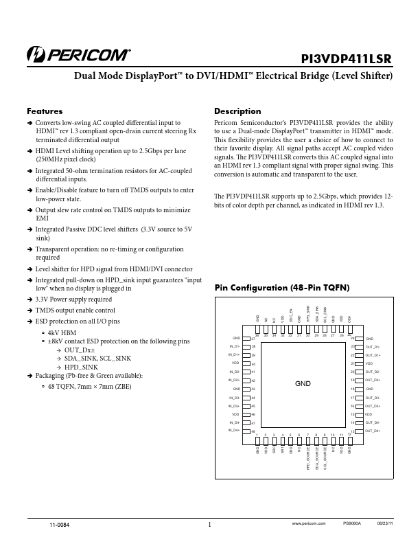 PI3VDP411LSR Pericom Semiconductor