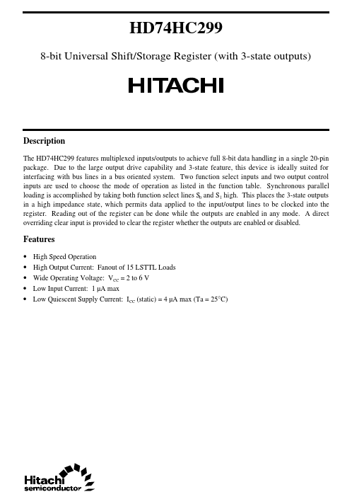 HD74HC299 Hitachi Semiconductor