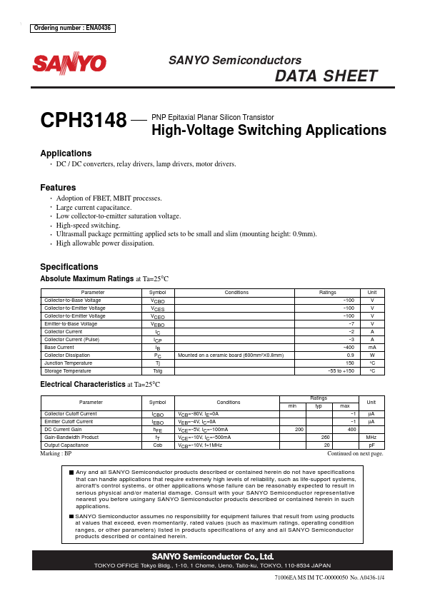 CPH3148 Sanyo Semicon Device