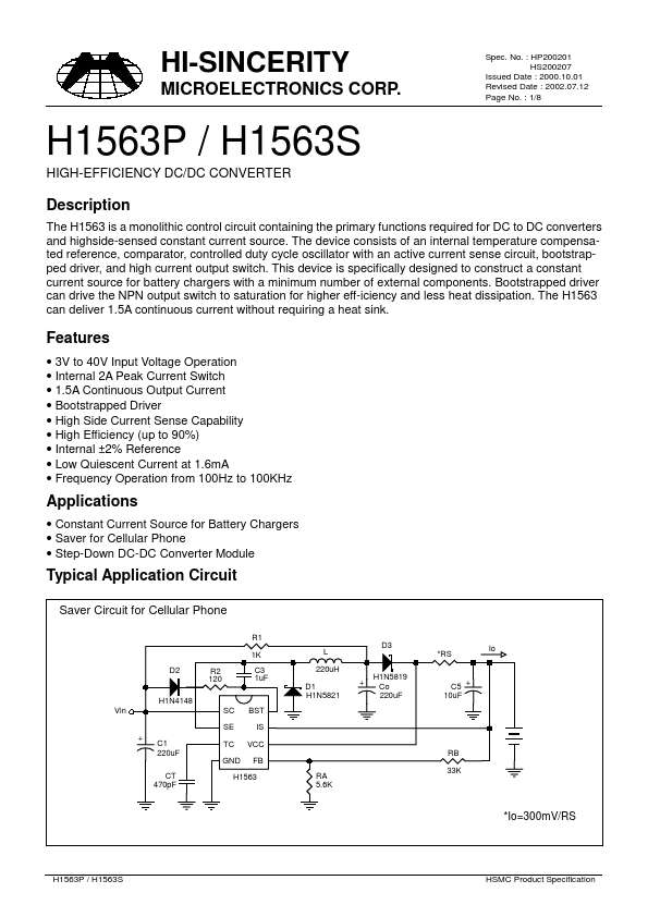 H1563P Hi-Sincerity Mocroelectronics