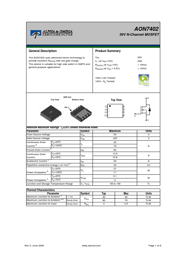 AON7402 Alpha & Omega Semiconductors