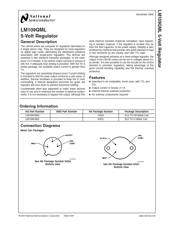 LM109QML National Semiconductor