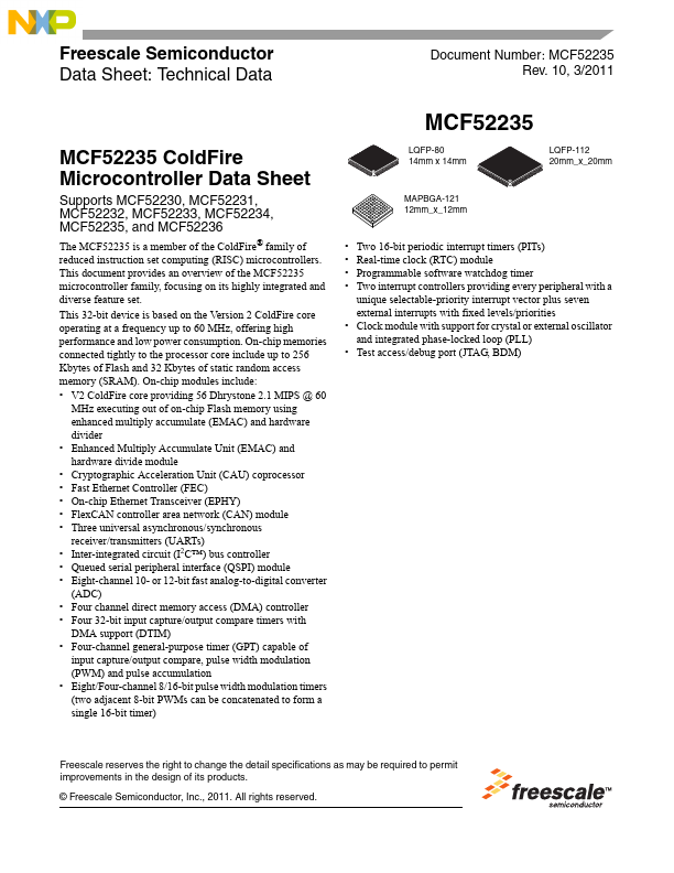 MCF52232 Freescale Semiconductor