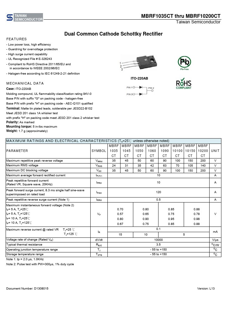MBRF1040CT Taiwan Semiconductor Company