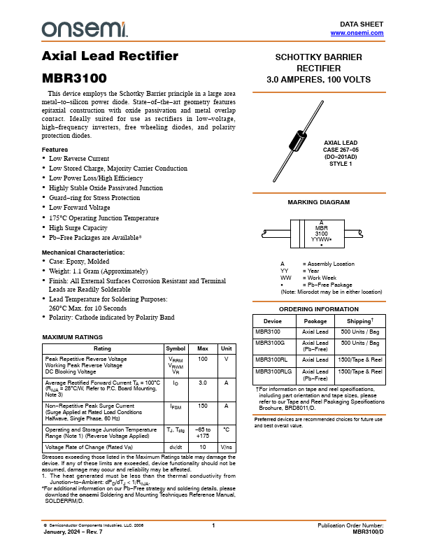 MBR3100 ON Semiconductor