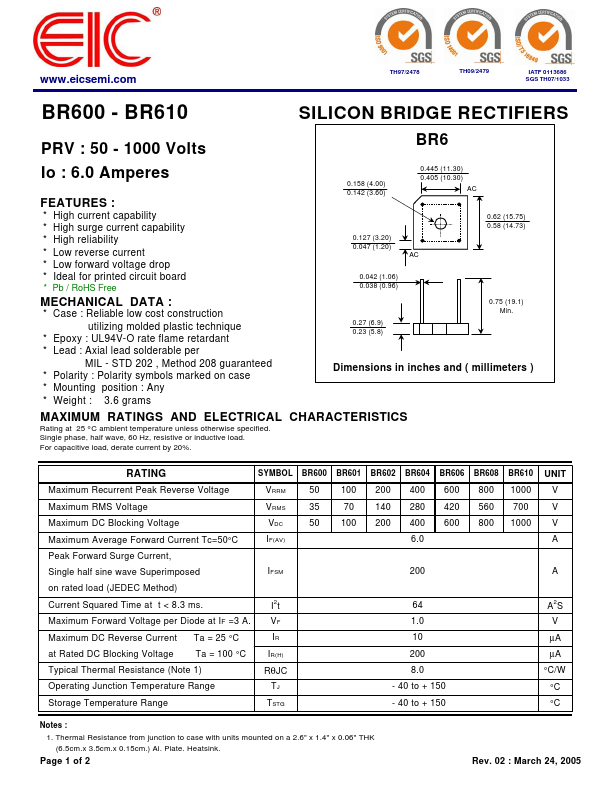 BR600 EIC discrete Semiconductors
