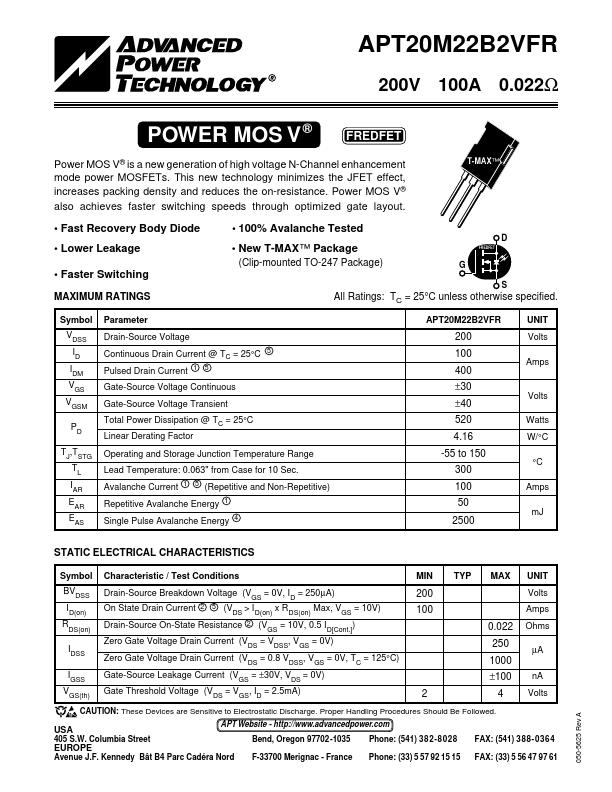 APT20M22B2VFR Advanced Power Technology