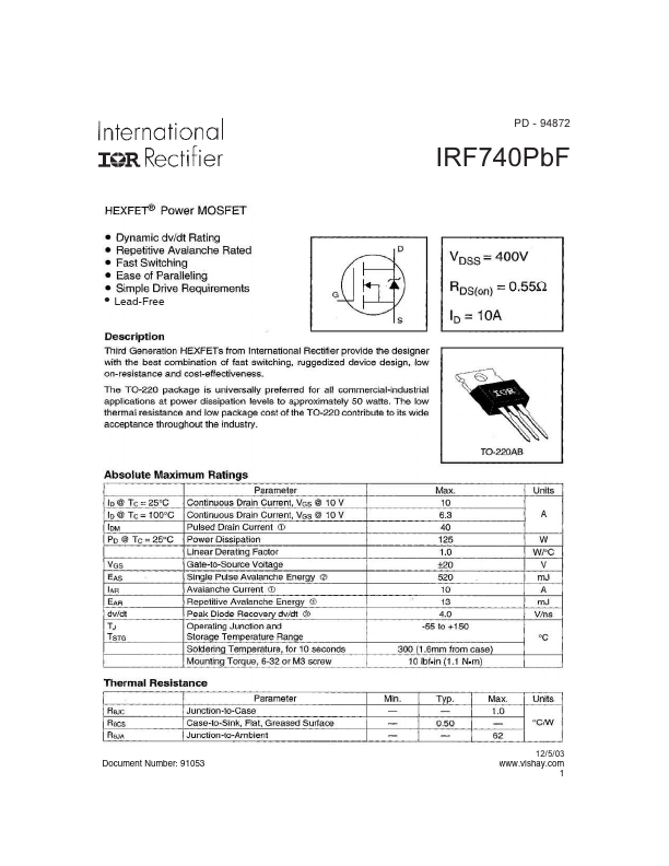 IRF740PBF International Rectifier