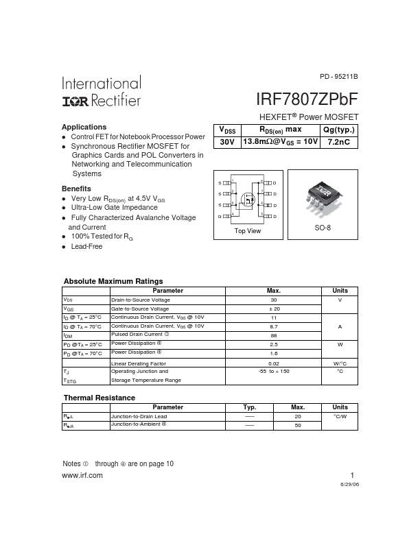 IRF7807ZPBF International Rectifier
