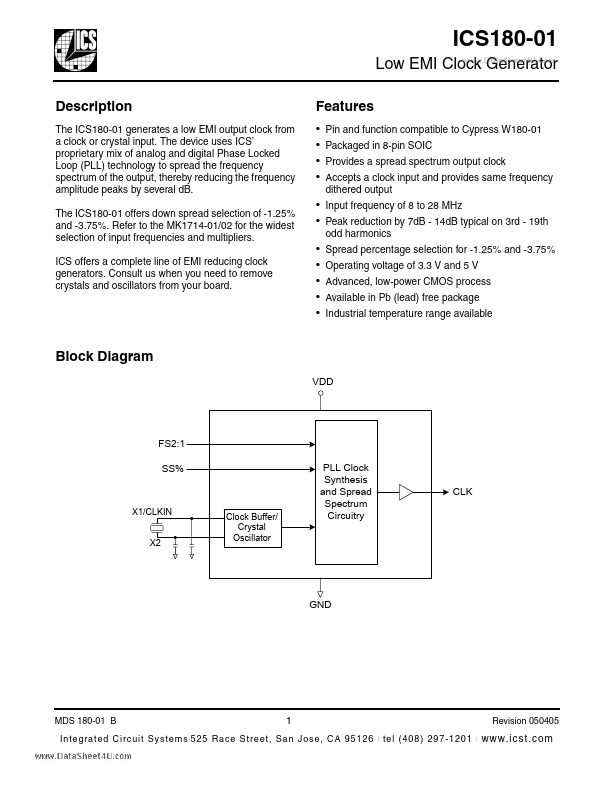 ICS180-01 Integrated Circuit Systems