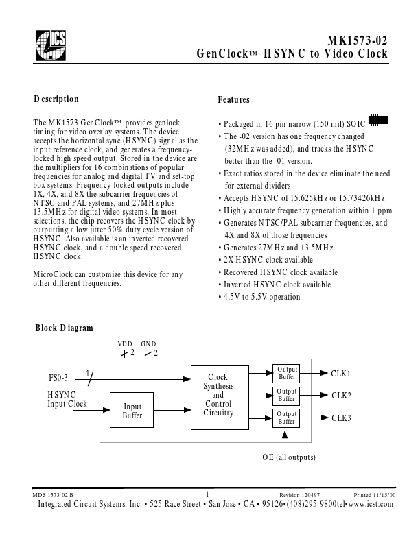 MK1573-02 Integrated Circuit Systems