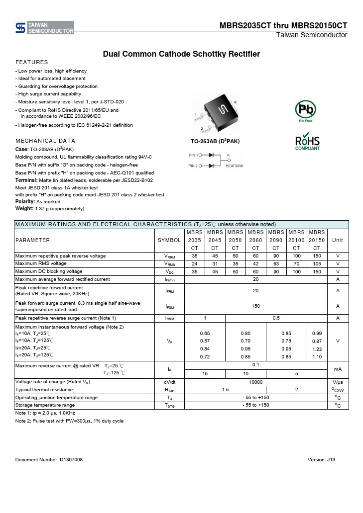 MBRS2045CT Taiwan Semiconductor