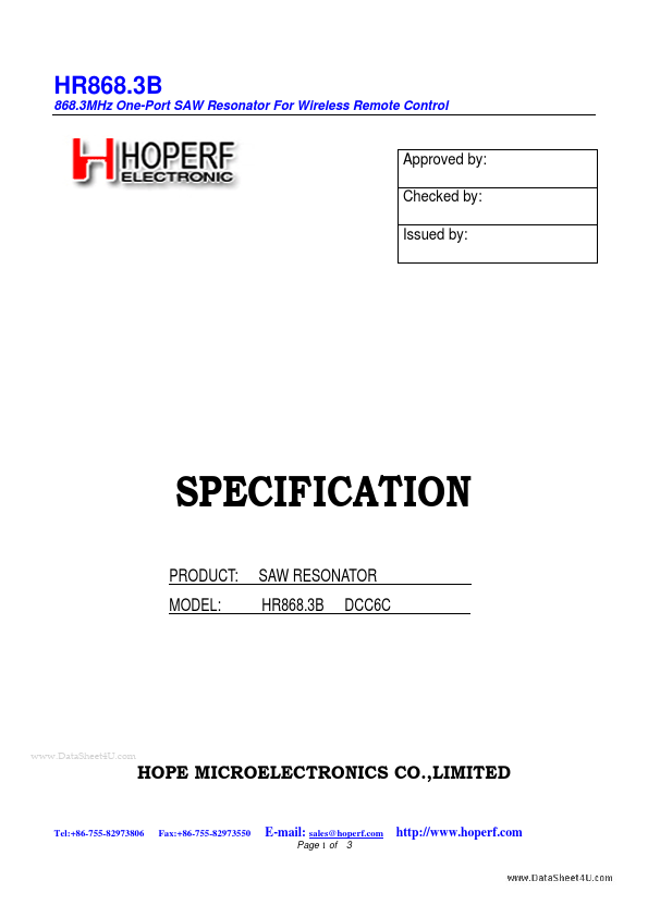 HR868.3B Hope Microelectronics