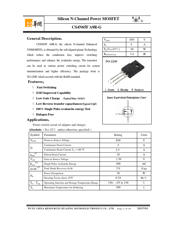 CS4N65FA9R-G Huajing Microelectronics