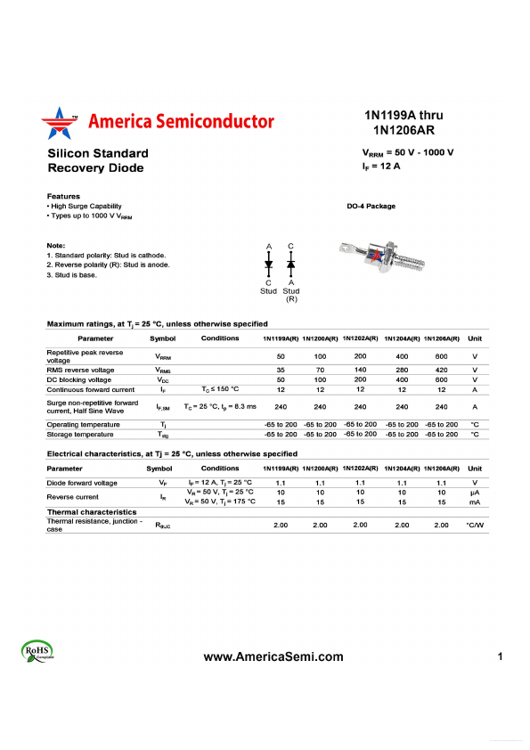 1N1199AR America Semiconductor