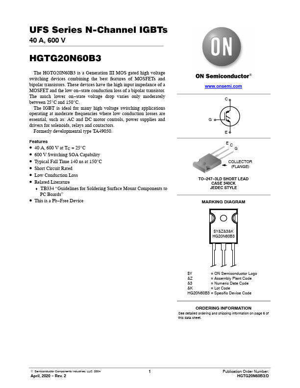 HGTG20N60B3 ON Semiconductor