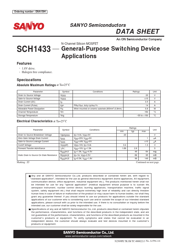 SCH1433 Sanyo Semicon Device