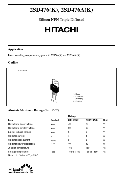 2SD476 Hitachi Semiconductor